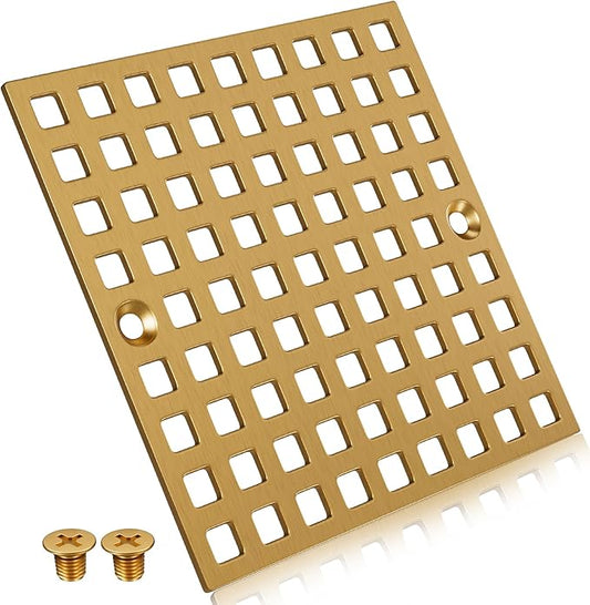 3-7/8" Champagne Bronze Shower Drain Cover - Square Floor Drain Cover Replacement - Hair Catcher/Drain Strainer for Bathrooms, Showers, and Sinks - SUS304 Stainless Steel & CUPC Certified