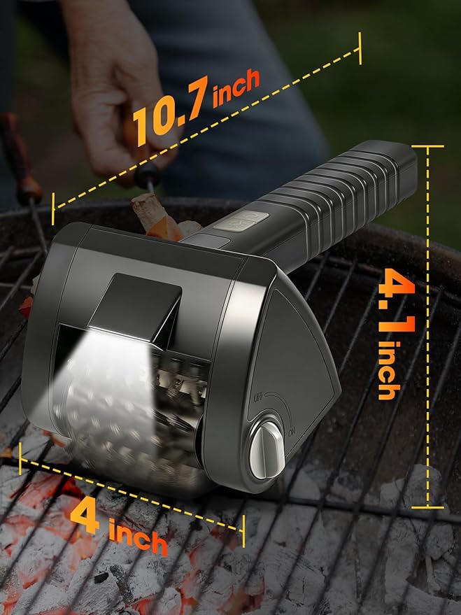 Electric Grill Brush, Built-in LED BBQ Cleaner with 29W High Torque Motor, 2-Speed Hard Scrubbing Cordless Grill Cleaner, 4000mAh Rechargable, Removable Dishwasher Safe 304 Stainless Steel Brush Head