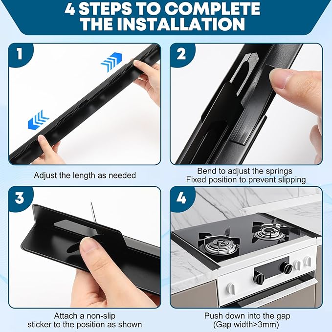 Stove Gap Covers Stainless Steel, 2PCS Anti-slip Not Sharp 13.8"~27" Adjustable Oven Gap Filler for Counter, Stove Guards Effectively Protect Cooktop Trim Kit Suitable for Surface