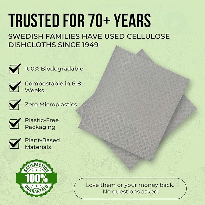 Swedish Dishcloths 12 Pack - Reusable Paper Towels for Kitchen, Absorbent Cellulose Sponge Cleaning Cloths, Washable Dish Rags, Quick Drying Kitchen Towels, Paper Towel Alternative by Organic Origin