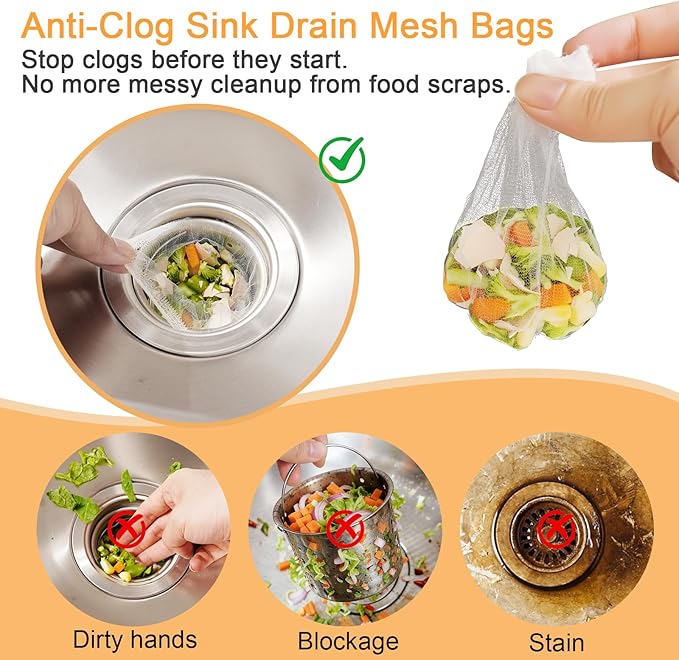 200Pcs Disposable Kitchen Sink Strainer Mesh Bags, Elastic Anti-Clogging Sink Drain Covers, Food Waste Debris Catcher, Fits Most Sink Strainers