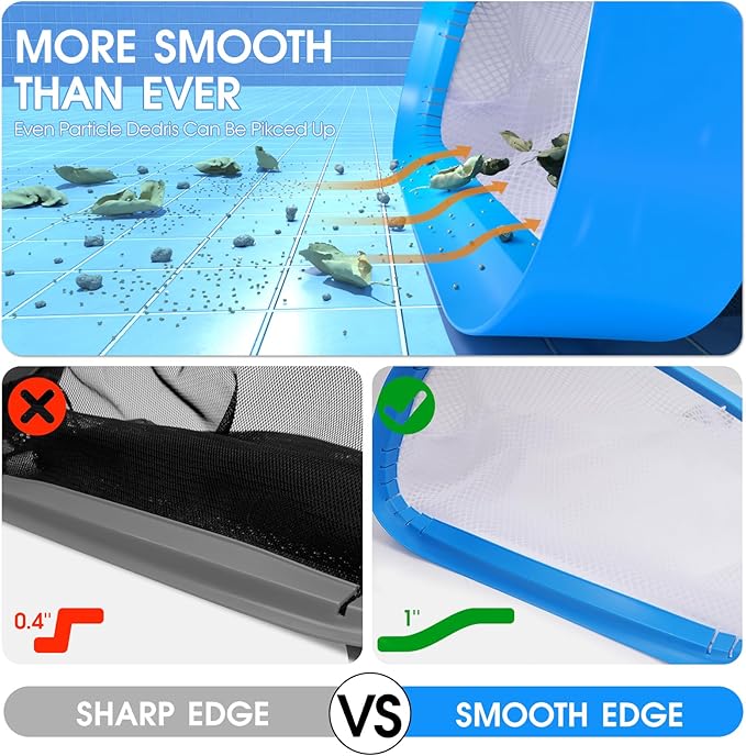 TidyMister New Diamond Netting Double-Layer Pool Net 18'' Heavy Duty Leaf Rake Pool Skimmer Net for Above Ground & Inground Pools Cleaning