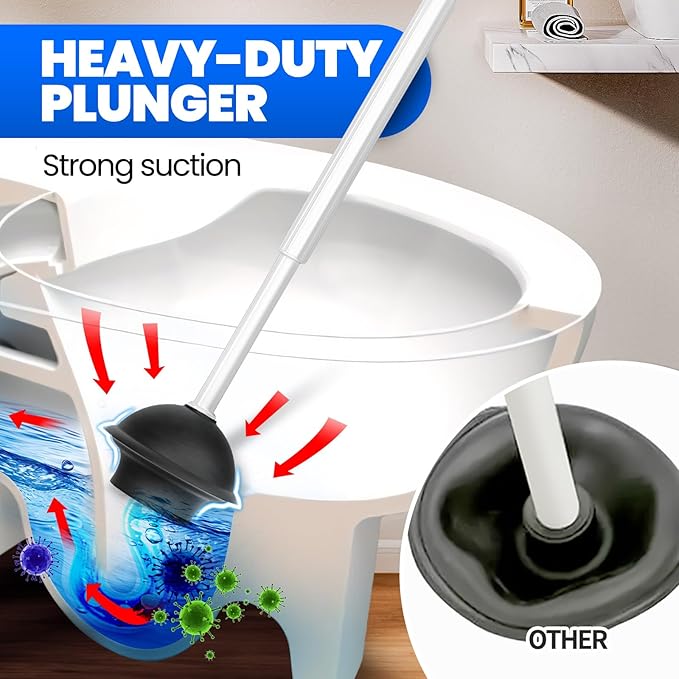 2 in 1 Toilet Brush and Plunger Set, Extended Handle Plunger,Toilet Bowl Brush Plunger Set,Bathroom Cleaning Tools,Cleaning Brush,Cleaning Supplies,Toilet Brush Plunger Combo,White（20inch）