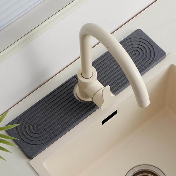 Stone Faucet Mat for Kitchen Sink, Faucet Mat Fast Drying Diatomite, Sink Splash Guard Water Absorbing Stone Tray for Sink, Counter Protector for Kitchen & Bathroom