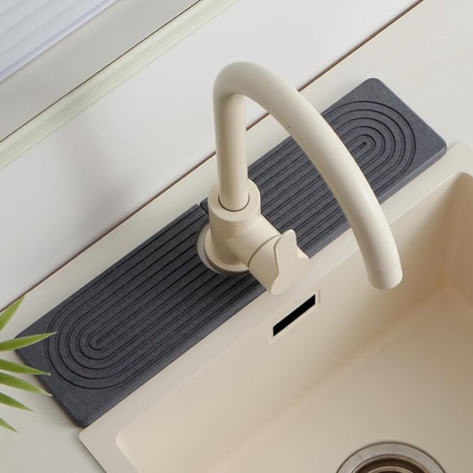 Stone Faucet Mat for Kitchen Sink, Faucet Mat Fast Drying Diatomite, Sink Splash Guard Water Absorbing Stone Tray for Sink, Counter Protector for Kitchen & Bathroom