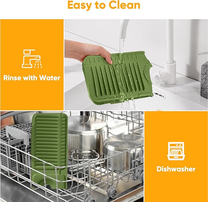 24'' Longer Faucet Mat for Kitchen Sink Splash Guard[7° Slope Fast Self-draining][Snap Lock Fit] Kitchen Sink Faucet Mat Splash Guard Kitchen Sink Area Water Splash Guard Behind Faucet Draining Mat