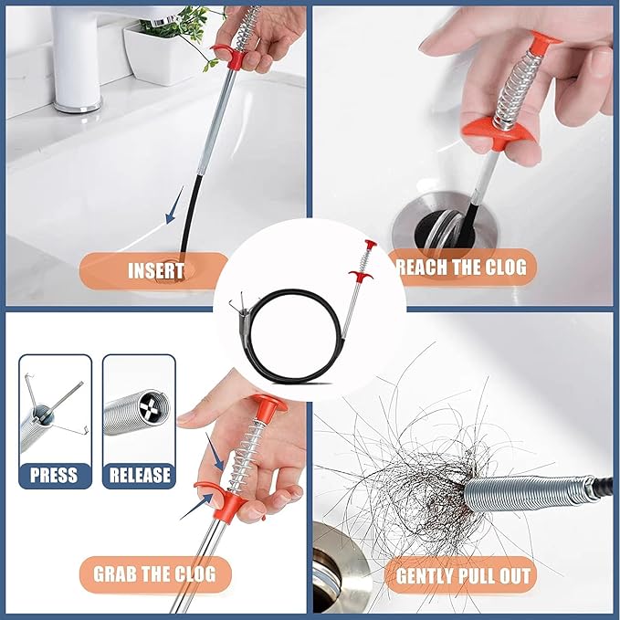 2-Pack Drain Snake & Clog Remover Tool (35'' & 79'') - Gutter Cleaning Tools Flexible Plumbing Auger Tool with Hair Grabber Claw for Shower, Sink, Toilet, Bathtub, Kitchen Pipe Cleaning