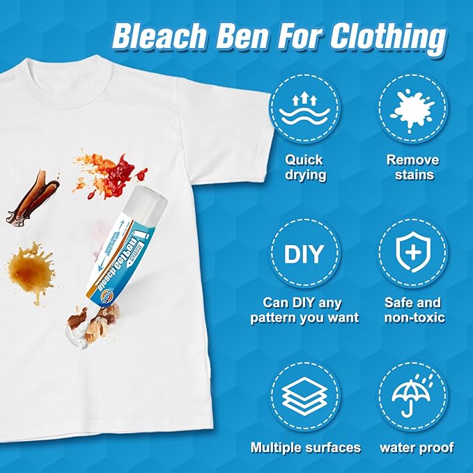 Bleach Pen For Clothing, Bleach Pen, bleach gel pen, Stain Remover Pen, Clothing Bleached DIY Design, Mold Stain Remover Gel,Travel,Instantly Remove Stains,Pearl White (1.76 Fl Oz (Pack of 2), Lemon)