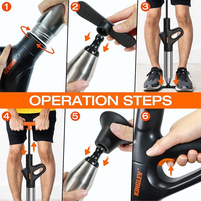 Toilet Plunger with High-Pressure Air Drain Blaster, Power Plunger - Drain Clog Remover for Sink, Shower, Toilet Clogs, Includes Foot Pump, Gloves & Adapter