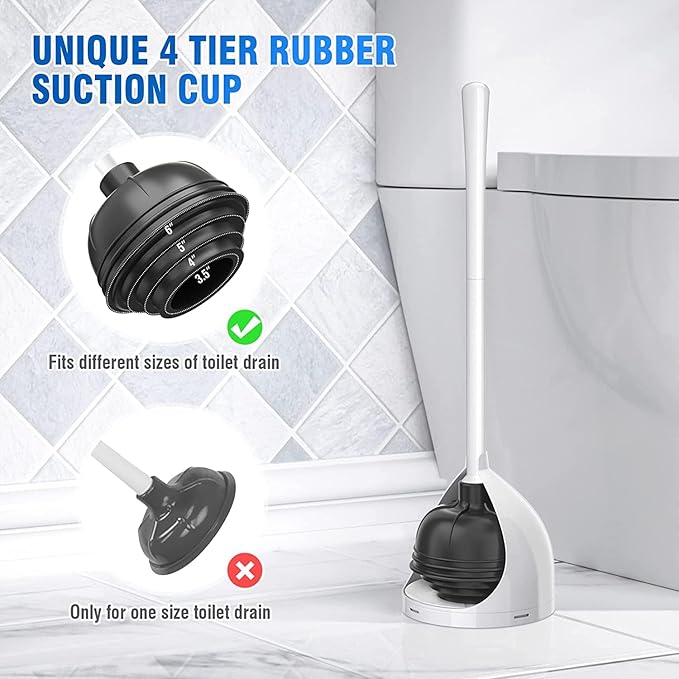 uptronic Toilet Plunger with Holder, Unique Plunger with All-Angle Design, Plungers for Bathroom with Holder, Heavy Duty Toilet Plunger for 5.7-inch Toilet Drain Bathroom Cleaning