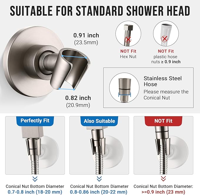 G-Promise All Metal Handheld Shower Head Holder, Adjustable Wall Mount Shower Wand Bracket, Strong Adhesive Disc Mount or Drill Installation (Round, Brushed Nickel)