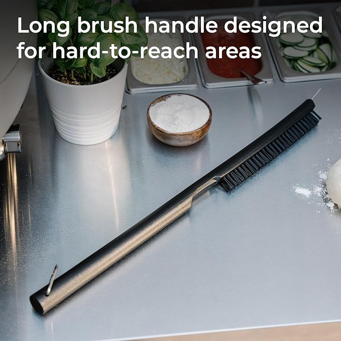 Everdure 2-in-1 Pizza Oven Brush and Scraper Tool - for Hard to Reach Areas and Keeping Your Oven Fresh and Clean - Nylon Bristles, Stainless Steel Spatula, Long Handle - Outdoor Pizza Oven Essential