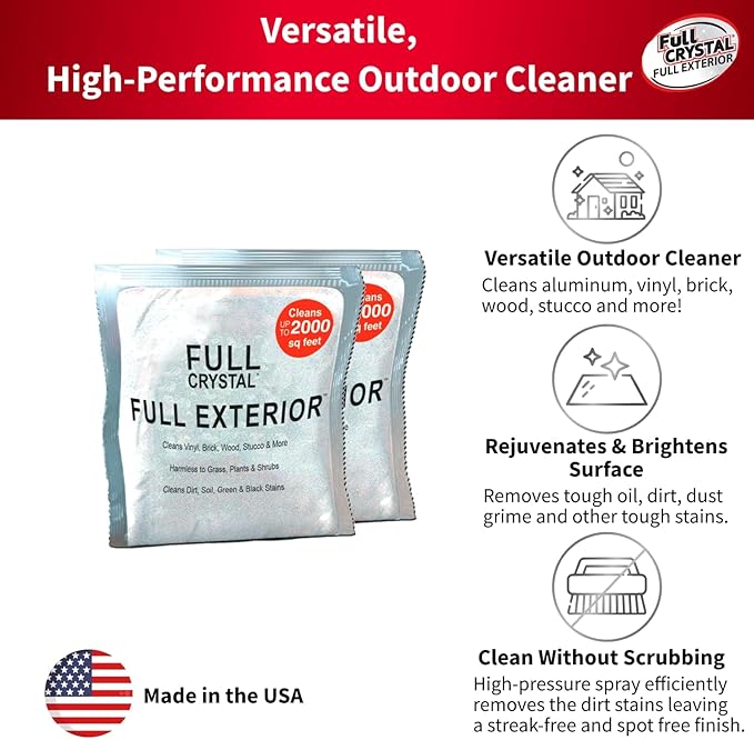 Full Exterior Refill Kit – Crystal Powder Outdoor Cleaner Packets, 16 oz, Each 4 oz Bag Makes Up to 640 fl oz, Non-Toxic, No Scrub, No Rinse Cleaning Solution