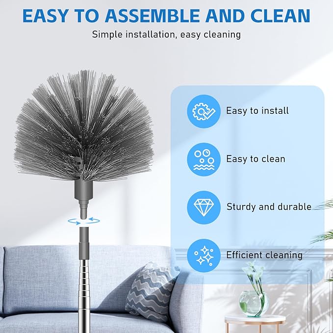 SetSail Cobweb Duster with Extension Pole, Retractable Dusters for Cobweb Cleaning 81-inch Long Handle Spider Web Brush for Outdoor Indoor High Ceilings, Grey
