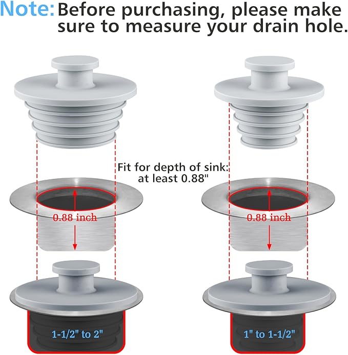 Aluvor Bathtub Stopper 2pcs Sink Stopper Tub Plug Bathroom Shower Drain Plug Silicone Bathtub Drain Plug Tub Drain Stopper Washbasin