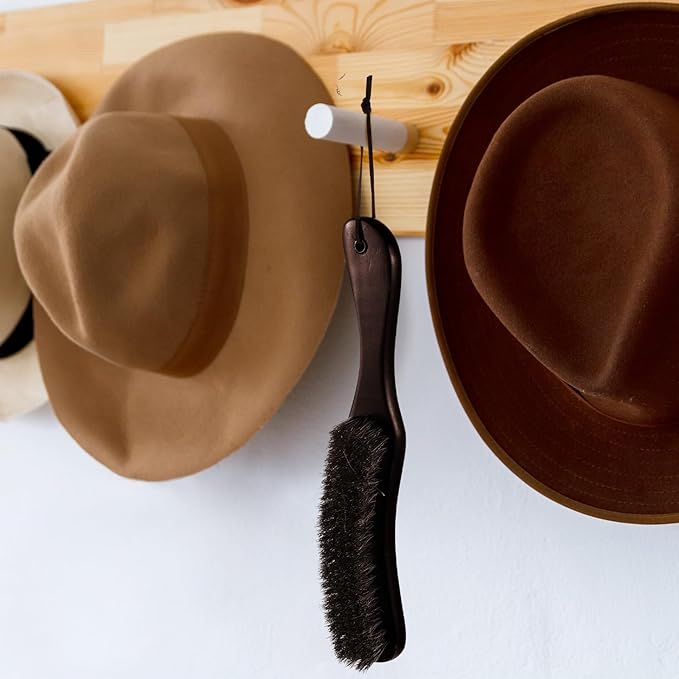 Patelai 2 Pcs Horsehair Felt Hat Brush Kit Lint Brush with Cleaning Sponge Felt Cowboy Hat Remover Kit Remove Dust Lint Brushes for Clothes Western Hats, Shoes(Reddish Brown,Schima Superba)