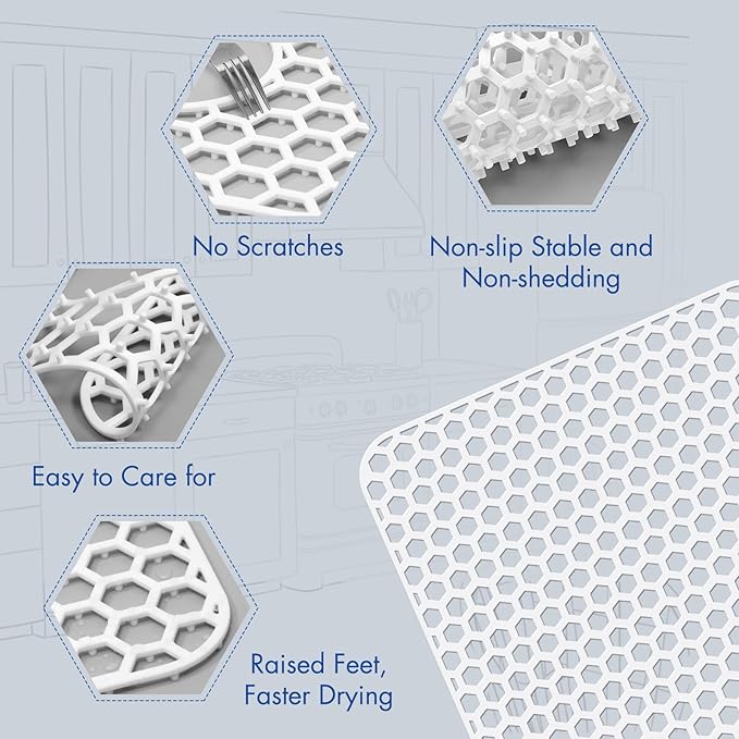 Silicone Sink Protectors for Kitchen Sink with Rear Drain - 28.3"x 15.7" Kitchen Protector Accessory, Non-Slip Heat Resistan Mat for Bottom of Farmhouse Stainless Steel Porcelain (White)