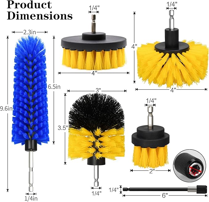 6pcs Drill Brush Attachment Set, for Tile Grout, Bathroom, Kitchen, Car Wheel, Floor, Sink, Corner