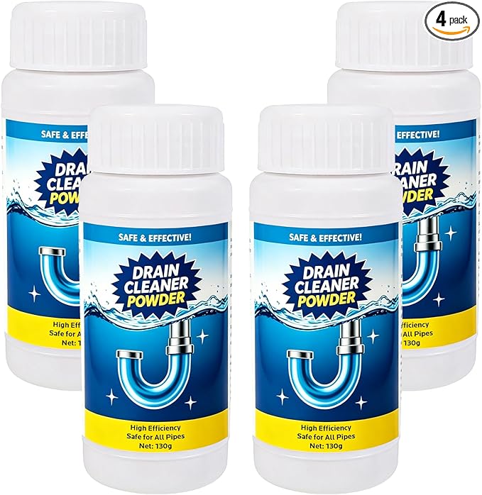 Sink and Drain Cleaner Powder: All-Purpose Pipe Opener for Kitchen Bathroom Pipes and Floor Drains – Reliable Drain Clog Remover for Home Plumbing Maintenance（4 pack）