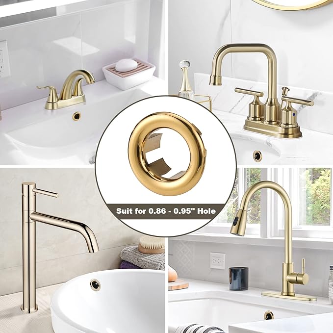 ARCORA 6 Pack Sink Overflow Ring Gold Bathroom Kitchen Sink Basin Trim Overflow Cover Hole Insert Cap