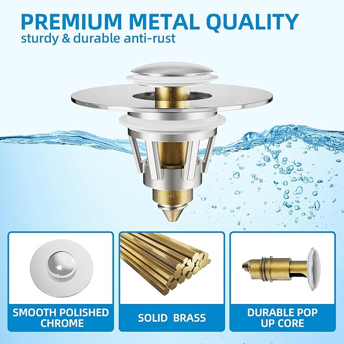 Bathroom Sink Drain Stopper - Pop Up Drain Stopper for Bathroom Sink - Bathroom Sink Hair Catcher Strainer,Chrome