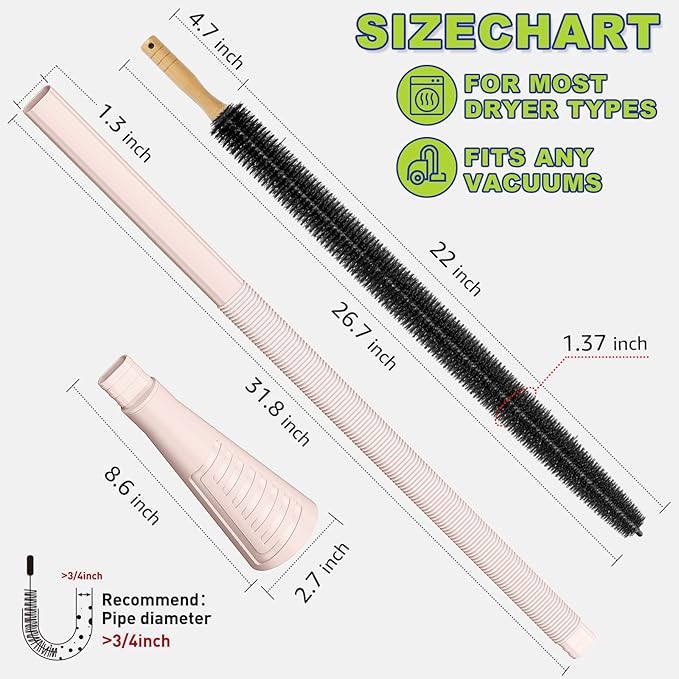 2 Pieces Dryer Vent Cleaner Kit Dryer Lint Brush Vacuum Hose Attachment Brush Lint Remover Power Washer and Dryer Vent Vacuum Hose Grey Pink