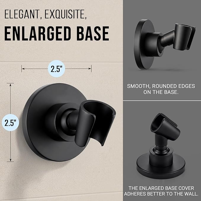 G-Promise All Metal Handheld Shower Head Holder, Adjustable Wall Mount Shower Wand Bracket, Strong Adhesive Disc Mount or Drill Installation (Round, Matte Black)