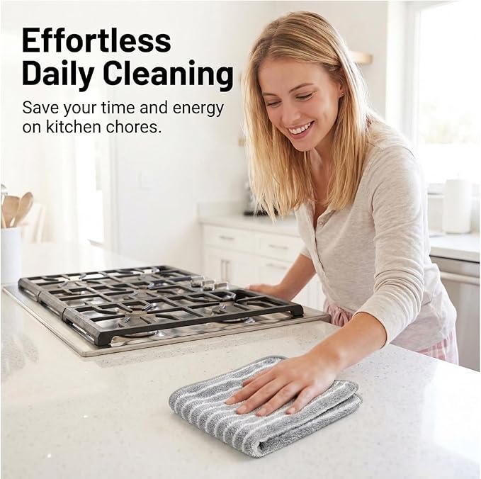 6 PCS Kitchen Cloth Dish Towels Thick Absorbent Cleaning Towels for Kitchen Non Oil Staining Durable Non Shedding Dish Cloths Ideal for Table Wiping Home Use and wet and dry use Dish Drying rag ﻿