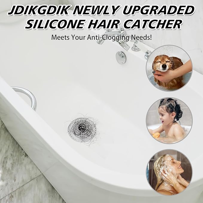 Bathtub Drain Hair Catcher, 3-Pack Silicone Foldable Drain Catcher for Bathtub, Kitchen Sink, Sink, and Regular Shower