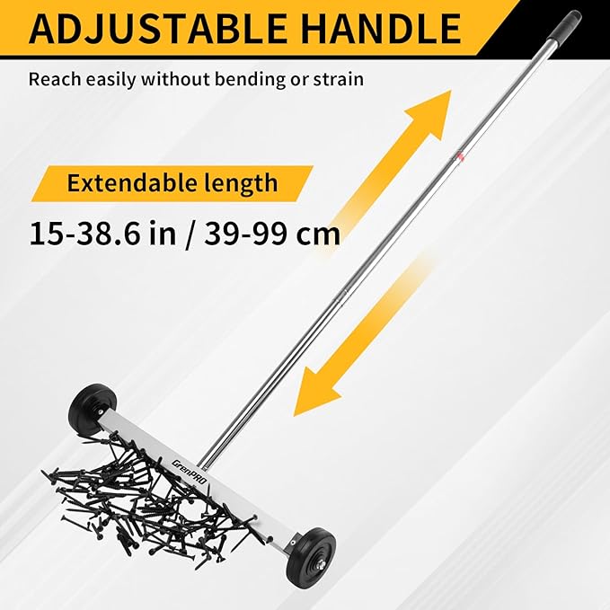 GRENPRO 17" Rolling Magnetic Sweeper with Wheels,8.8 Lbs Pull Force,Telescoping Handle,2-Pack Includes Magnetic Pickup Tool for Construction,Workshop,Garage & Yard
