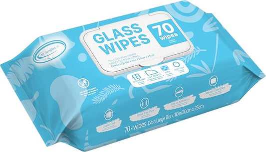 Air Jungles Glass Cleaner Wipes 70 Count, No Cloth Needed, XL 10" x 8" Streak Free Cleaning Wipes for Windows, Mirrors, Car Windshield, Removes Fingerprints, Dust, Dirt, for All Glass Surfaces