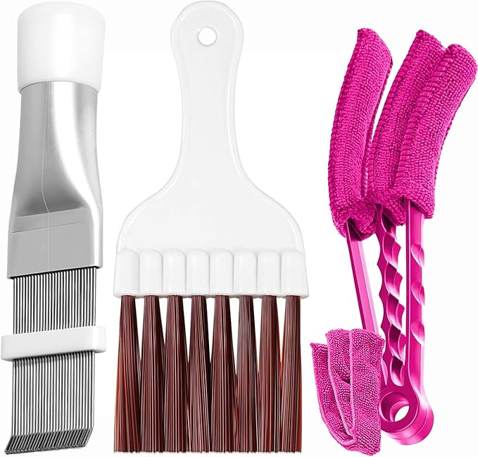 Hommtina 3 Pcs Air Conditioner Condenser Fin Comb/Cleaning Brush, Coil Cleaner Whisk Brush with Window Blinds Brush Dust Cleaner for Refrigerator Evaporator Radiator