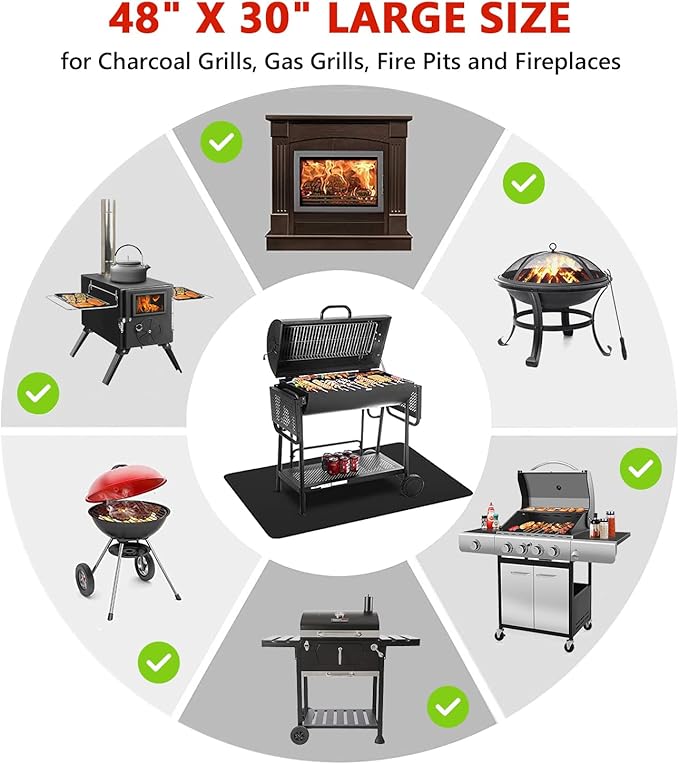 Protebox 48 x 30 inch Under Grill Mats for Outdoor Grill, Double-Sided Fireproof Deck and Patio Protector Mat, Waterproof Oil-Proof BBQ Floor Pad Indoor Fire Pit Fireplace Mat