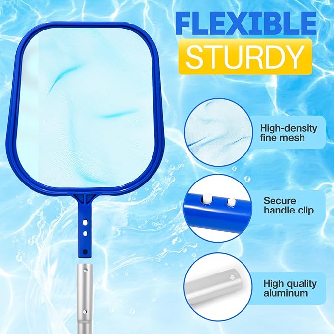 Pool Skimmer Net, Professional Swimming Pool Leaf Skimmer with Heavy Duty Frame, Fine Nylon Flat Mesh for Fast Debris Cleaning, for Above Ground & In-Ground Pools