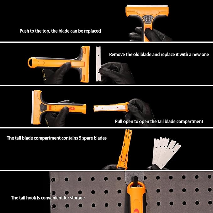 Wide Razor Blade Scraper Tool with 5pcs Extra Replacement SK5 Blades, 4" Scraper Tool Cleaner for Stove Tops, Windows, Paint Removal and Adhesive Residues
