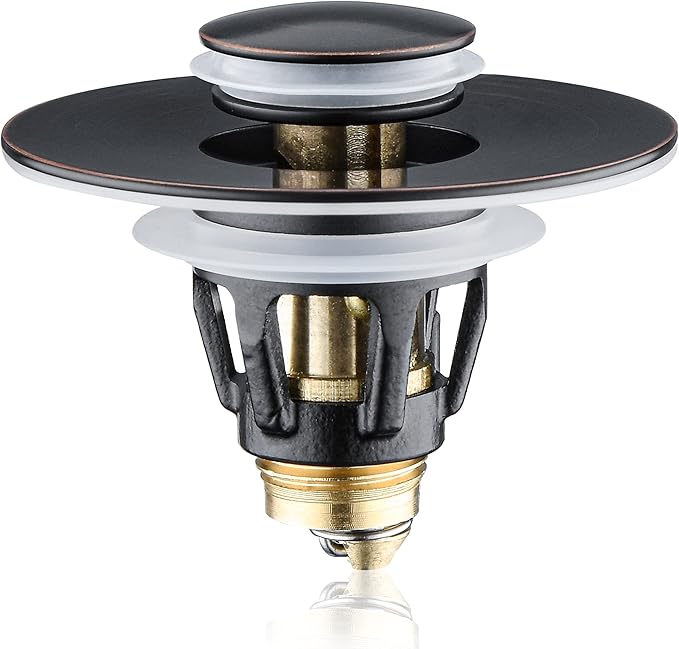 Universal Bathroom Sink Stopper - Bounce Wash Basin Drain Filter, Stainless Steel Pop Up Drain Stopper, 1.25" Bullet Core Sink Stopper, Sink Drain Plug with Anti-Clogging Strainer, Oil Rubbed Bronze