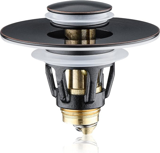 Universal Bathroom Sink Stopper - Bounce Wash Basin Drain Filter, Stainless Steel Pop Up Drain Stopper, 1.25" Bullet Core Sink Stopper, Sink Drain Plug with Anti-Clogging Strainer, Oil Rubbed Bronze