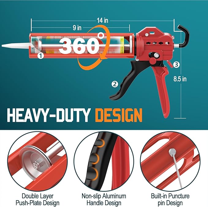 2026 One-Touch Drip-Free Caulk Gun | Effortless & Professional Design with Heavy-Duty Metal Body, 18:1 Thrust Ratio | For 9, 10, 11 oz Silicone Tubes