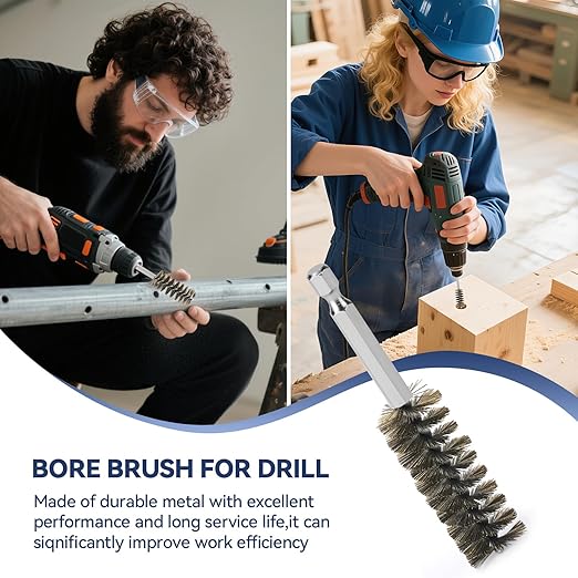 12 Pcs Stainless Steel Bore Brush, Wire Brush for Drill Set with 1/4 Inch Hex Shank, Abrasive Wire Bore Brush for Power Drill, Rust Polish and Tube Cleaning (19,22,25,28mm)