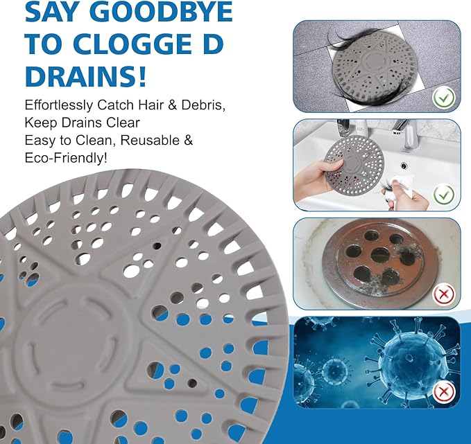 ZOOY Shower Drain Hair Catcher, 2 Pack 5.5 Inch Silicone Drain Cover (New Grey)