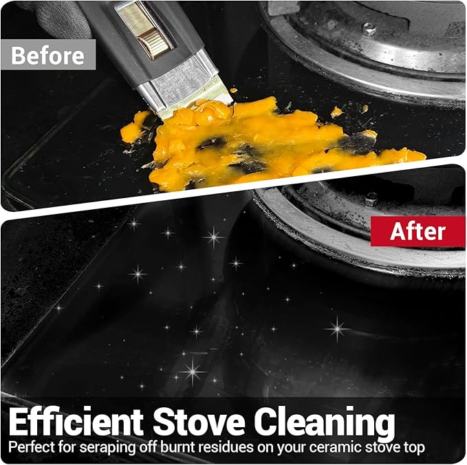 Ceramic Single Edge Razor Blade Scraper Tool with 10 Extra Blades, Glass Top Stove Scraper for Cleaning Oven Door and Cooktop, Window Scraper for Removing Paint, Stickers, Adhesive and Decals