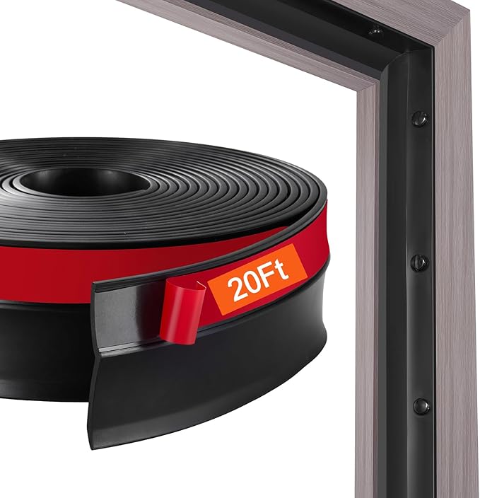 VEVOR Garage Door Seal Top and Sides Seal Strip, 20 FT Universal Weather Stripping Replacement Soft and Hard Composite, Weatherproofing Garage Door TPE Seals with Adhesive Backed and Screws, Black