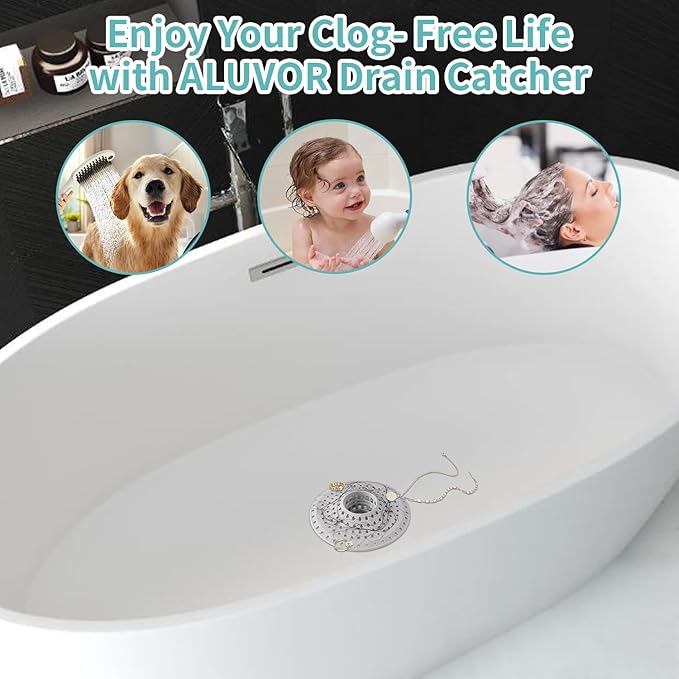 Aluvor Bathtub Drain Hair Catcher,Silicone Tub Hair Catcher Drain Protector,All-in-one Shower Hair Drain Catcher Strainer for 1.48'' to 1.76'' Regular Drains, 3PCS/Pale Grey‌