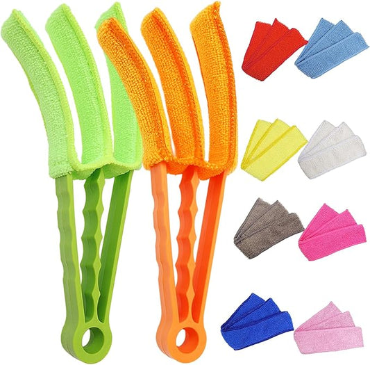 2 Pack 3 Arms Blinds Duster with 10 Colors Microfiber Sleeves, Window Blind Cleaner Duster Brush , Cleaning Tools for Window Blinds, Air Conditioner Vents, Fans, Car Vent
