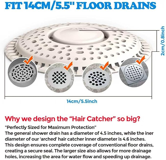 zaa Shower Drain Hair Catcher, Premium Silicone Drain Protector & Shower Drain Cover for Regular Drains of Shower Room, Bathroom, LightGray