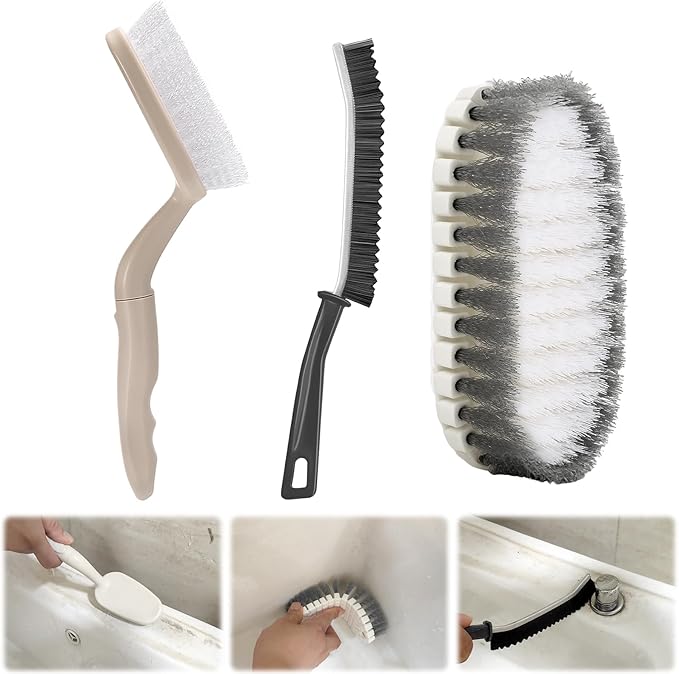 XANGNIER Bathtub Cleaning Brush Tools Kit,3 Pcs Bath Tub Scrubber Cleaner Brush with Long Handle,Shower Scrub Brushes Set for Cleaning Bathroom,Tile,Grout,Wall,Toilet,Kitchen,Sink,Floor,Carpet