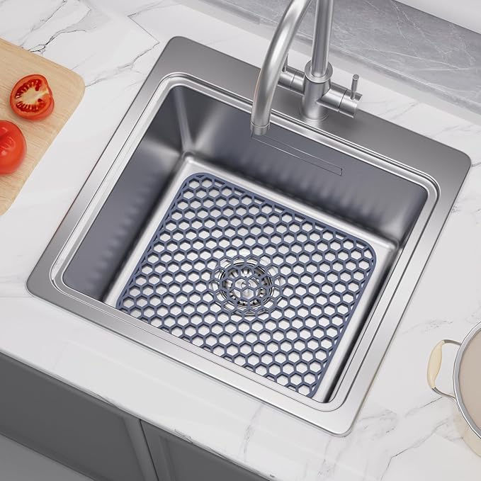 Silicone Kitchen Sink Protector Mat 13.7"x 11.7" - Kitchen Sink Grid Accessory, Non-Slip Heat Resistant Grid Dry Mat for Bottom of Porcelain Stainless Steel, Dishwasher Safe