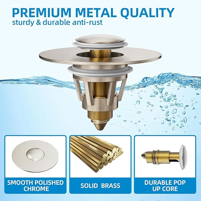 Bathroom Sink Drain Stopper - Pop Up Drain Stopper for Bathroom Sink - Bathroom Sink Hair Catcher Strainer,Brushed Nickel