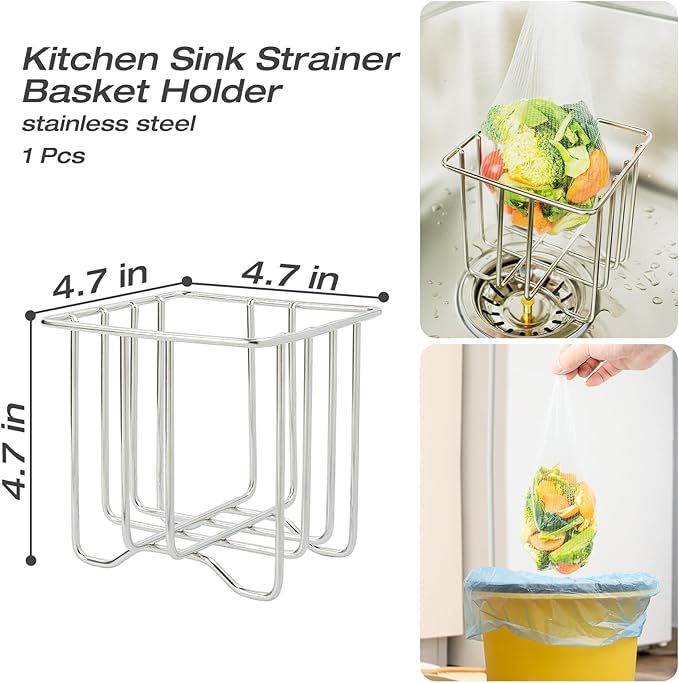 Kitchen Sink Strainer with Sink Basket Holder and 200 Strainer Net Bags,Food Catcher with Drain Filter Mesh Bag,Meshmate Waste Rack Trash Catcher for Leftovers.