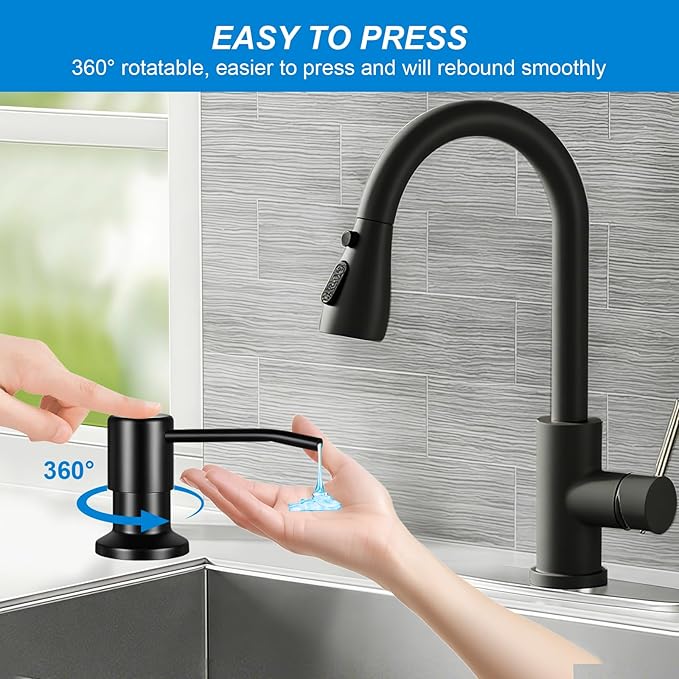 Soap Dispenser for Kitchen Sink, Upgrade Built in Sink Soap Dispenser, Countertop Sink Soap Dispenser Pump with 47" Extension Tube kit, No Need More Refills (Black)